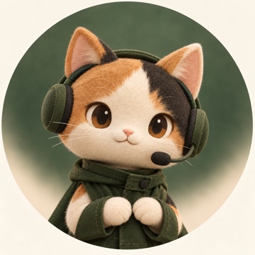 戴森林绿耳麦的三花猫果冻,猫客API人工客服形象